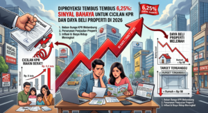 Infografis dampak kenaikan BI Rate 6,25 persen terhadap cicilan KPR dan daya beli properti tahun 2026.