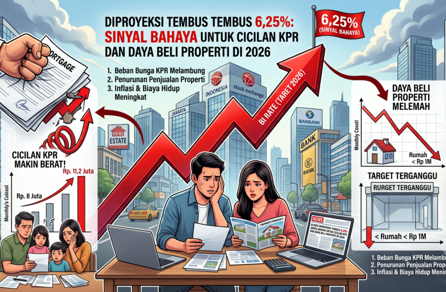 Infografis dampak kenaikan BI Rate 6,25 persen terhadap cicilan KPR dan daya beli properti tahun 2026.